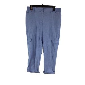 Talbots Blue Cotton Cargo Capri Pants Size 6 Stretch Waist